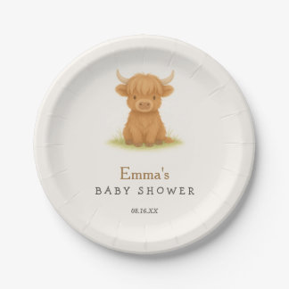 Highland Cow Baby Shower Paper Plates