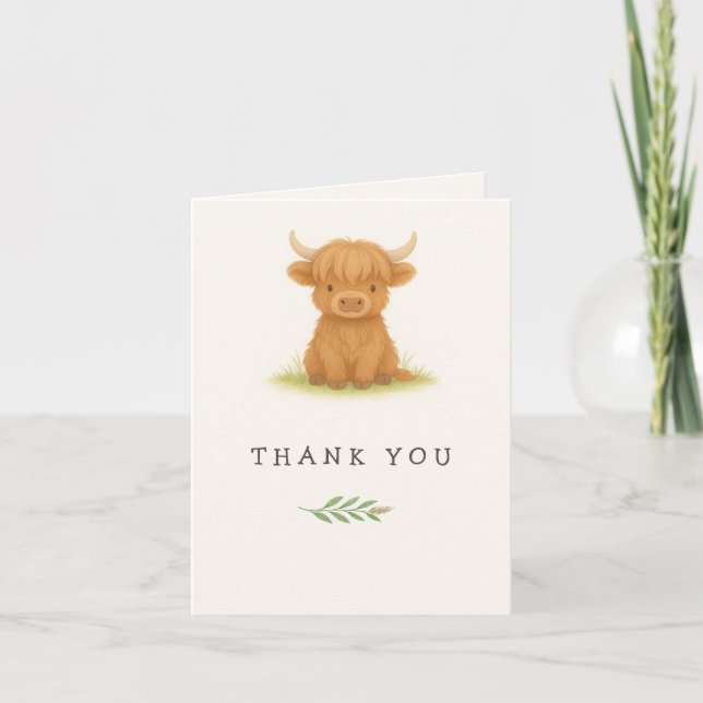 Highland Cow Baby Shower Thank you Card (Front)