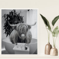 Highland cow Bathtub Black White Bathroom