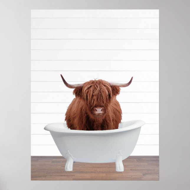 Highland Cow Bathtub Home Decor Bathroom (Front)