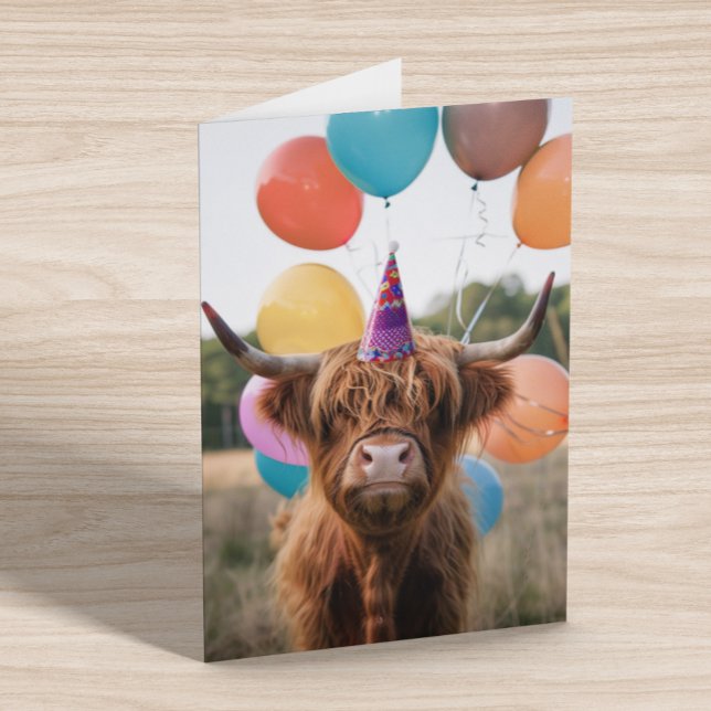 Highland Cow Birthday  Balloons Card (Creator Uploaded)