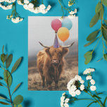 Highland Cow Birthday  Balloons Card<br><div class="desc">This design may be personalised in the area provided by changing the photo and/or text. Or it can be customised by clicking Personalise this Template and then choosing the click to customise further option and delete or change the colour of the background, add text, change the text colour or style,...</div>