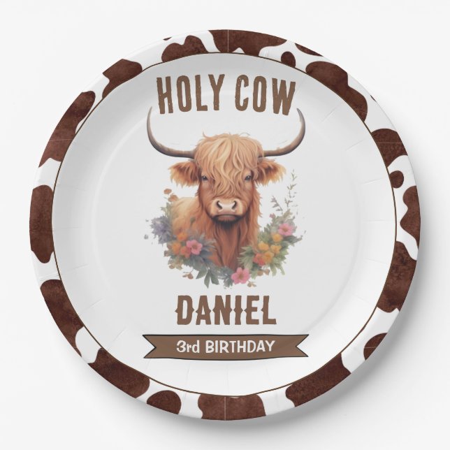 Highland Cow Birthday Paper Plate (Front)