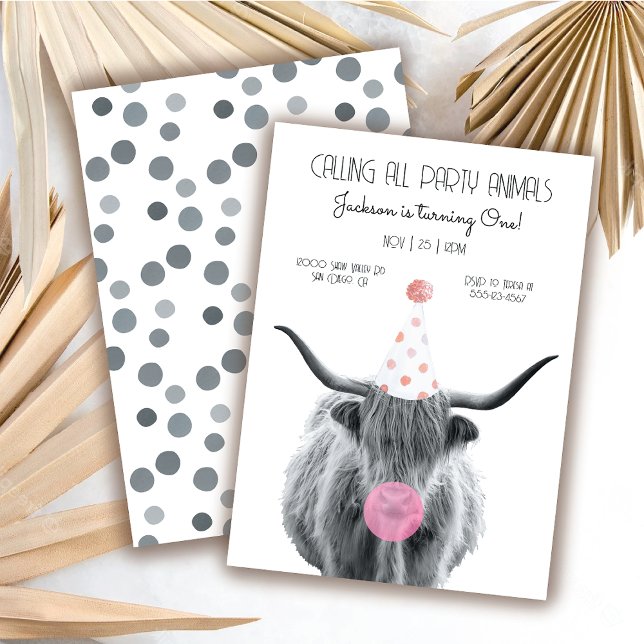 Highland Cow black and white Birthday Party Invitation (Creator Uploaded)