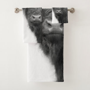 Highland Cow Black & White #4 Bath Towel Set
