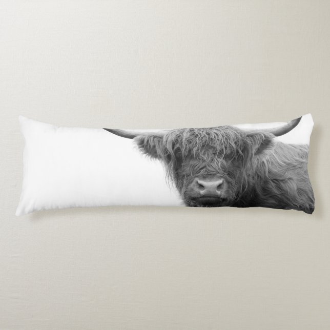 Highland Cow Black & White #4 Body Cushion (Front)