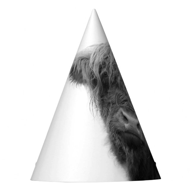 Highland Cow Black & White #4 Party Hat (Front)