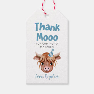 Highland Cow Blue Birthday Favour  Gift Tags