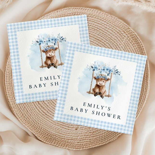 Highland Cow Blue Boy Baby Shower Napkin (Creator Uploaded)