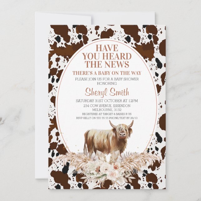 Highland Cow Boho Floral Baby Shower Invitation (Front)