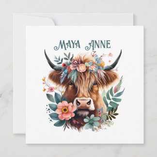 Highland Cow Boho Floral Watercolor card