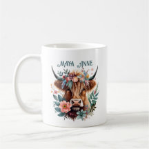 Highland Cow Boho Floral Watercolor