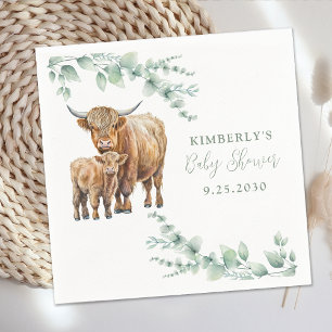 Highland Cow Boho Greenery Eucalyptus Baby Shower Napkin