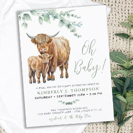 Highland Cow Boho Greenery Sage Baby Shower Postcard
