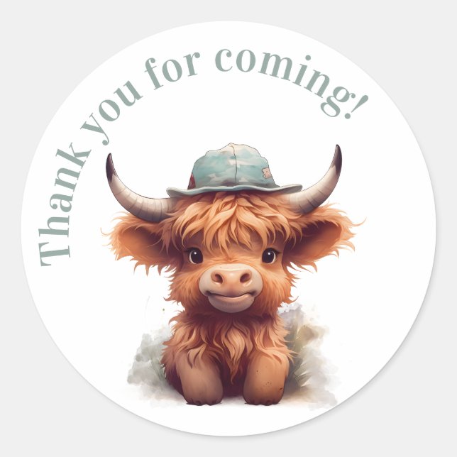 Highland cow boho party favour sticker (Front)