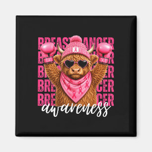 Highland cow breast cancer awareness pink ribbon magnet