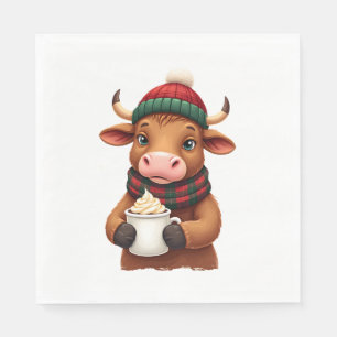 Highland Cow Brushstroke Christmas T-Shirt (2) Napkin