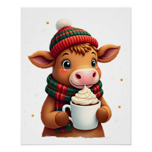Highland Cow Brushstroke Christmas T-Shirt (4) Poster