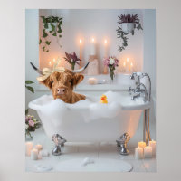 Highland Cow Bubble Bath Bathroom Poster Print