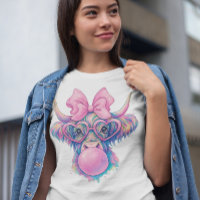 Highland Cow Bubblegum Coquette Holographic Sublim