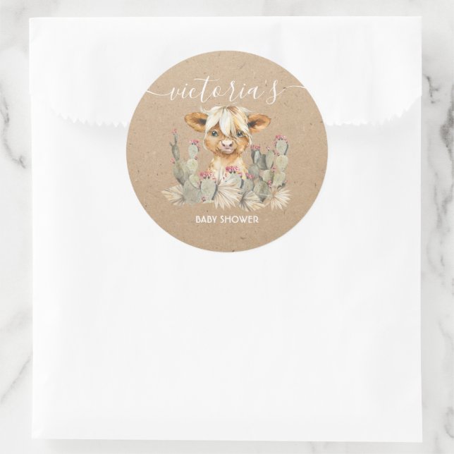 Highland cow cactus  classic round sticker (Bag)