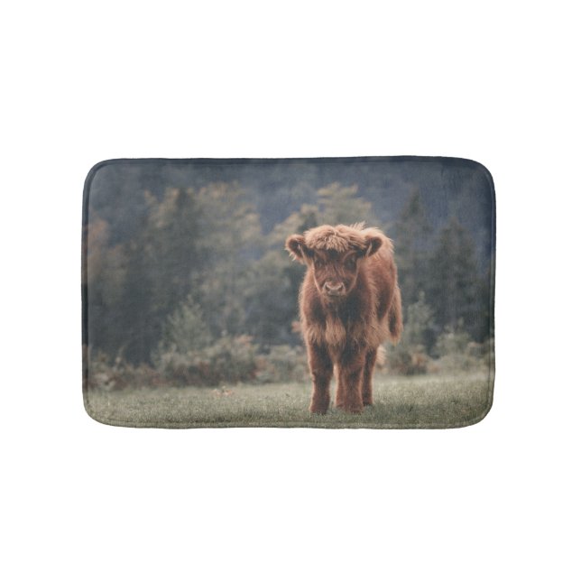 Highland cow calf autumn grass field bath mat (Front)