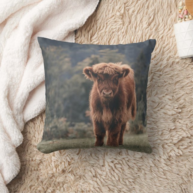 Highland cow calf autumn grass field cushion (Blanket)