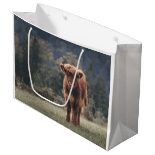 Highland cow calf autumn grass field large gift bag