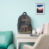 Highland cow calf autumn grass monogram initial