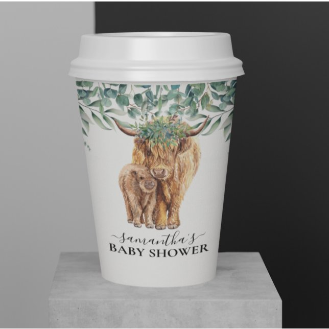 Highland Cow Calf Baby Shower Eucalyptus   Paper Cups (Creator Uploaded)