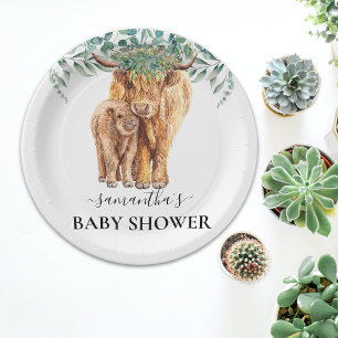 Highland Cow Calf Baby Shower Eucalyptus  Paper Plate