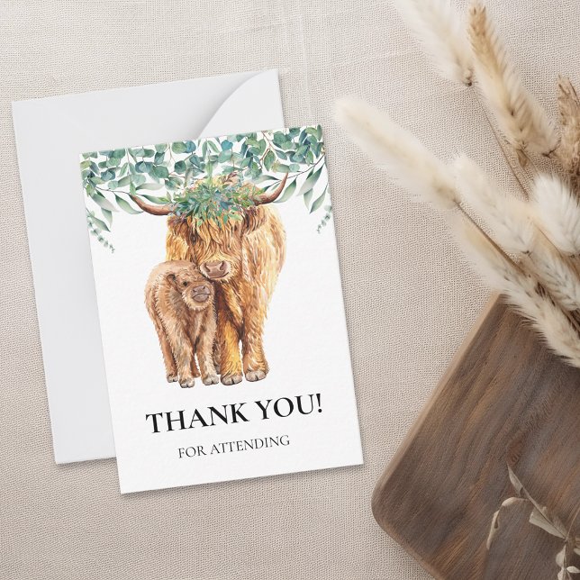 Highland Cow Calf Baby Shower Eucalyptus Thank you Card (Creator Uploaded)