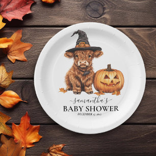 Highland Cow Calf Baby Shower Halloween Witch Paper Plate