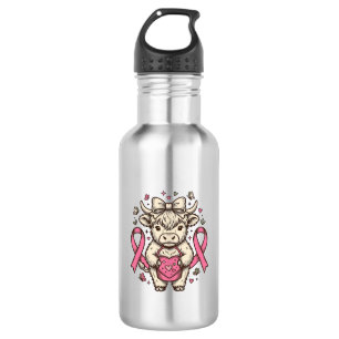 Highland Cow Cancer Awareness Ribbon Cute Calf Des 532 Ml Water Bottle