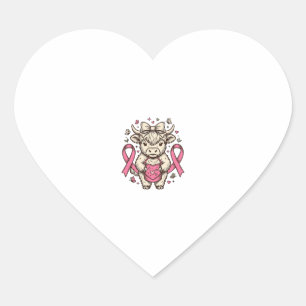 Highland Cow Cancer Awareness Ribbon Cute Calf Des Heart Sticker