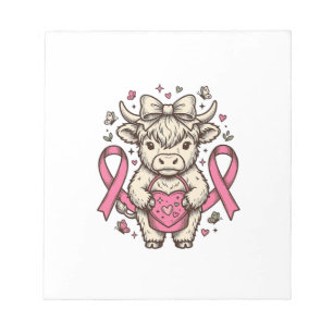 Highland Cow Cancer Awareness Ribbon Cute Calf Des Notepad
