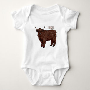 Highland cow cartoon illustration baby bodysuit