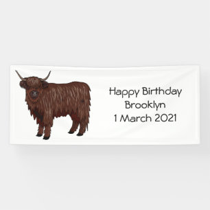 Highland cow cartoon illustration banner
