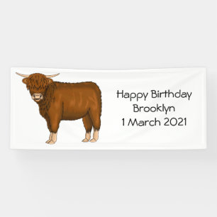 Highland cow cartoon illustration banner