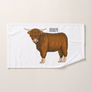Highland cow cartoon illustration bath towel set
