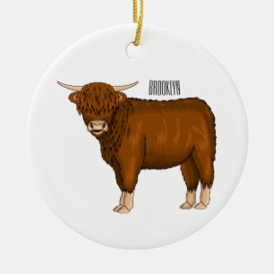 Highland cow cartoon illustration ceramic ornament