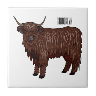 Highland cow cartoon illustration  ceramic tile
