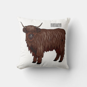 Highland cow cartoon illustration  cushion