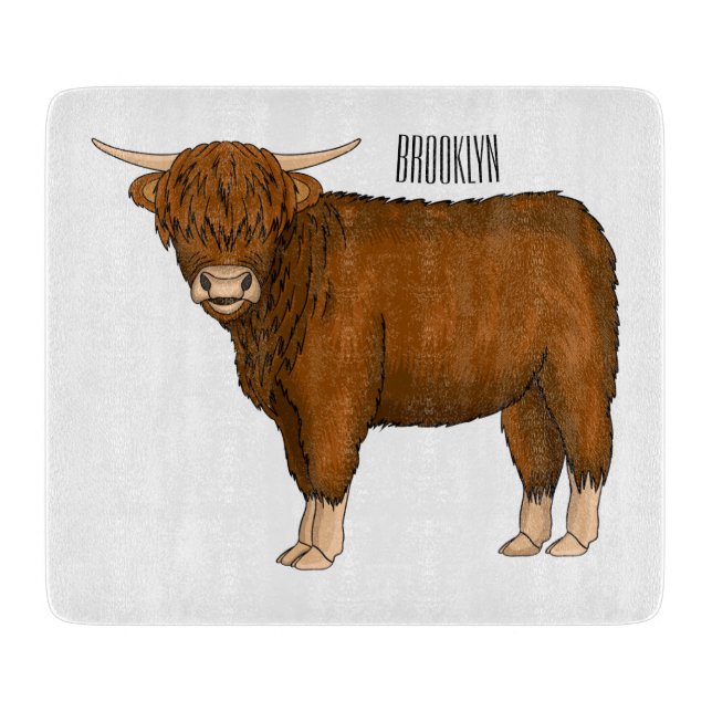 Highland cow cartoon illustration  cutting board (Front)