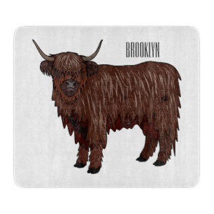 Highland cow cartoon illustration cutting board