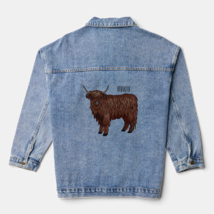 Highland cow cartoon illustration denim jacket