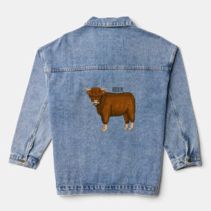Highland cow cartoon illustration  denim jacket