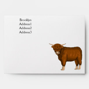 Highland cow cartoon illustration envelope
