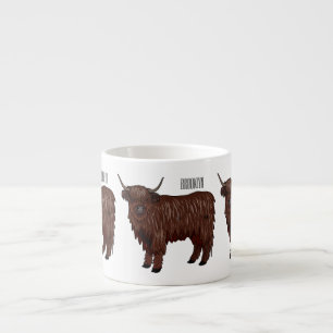 Highland cow cartoon illustration  espresso cup