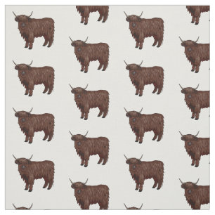Highland cow cartoon illustration fabric